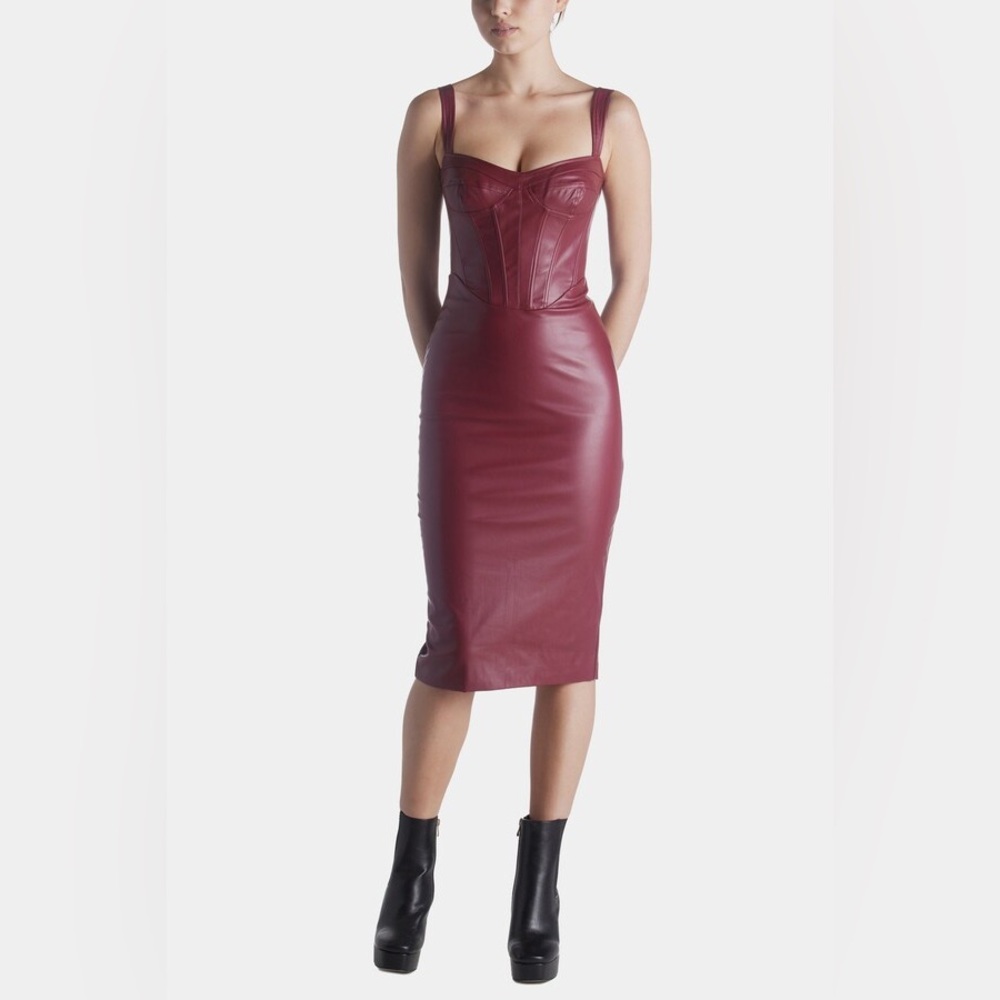 Bardot Burgundy Faux Leather Midi Dress